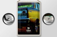 Blechschild Reise 20x30cm Amerika Oldtimer USA gelb Urlaub