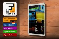 Blechschild Reise 20x30cm Amerika Oldtimer USA gelb Urlaub