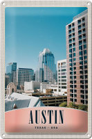 Blechschild Reise 20x30cm Austin Texas Amerika Hochhaus...