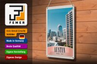 Blechschild Reise 20x30cm Austin Texas Amerika Hochhaus Gebäude