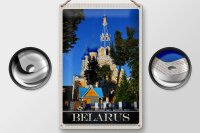 Blechschild Reise 20x30cm Belarus Europa Architektur blau beige in sign