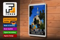 Blechschild Reise 20x30cm Belarus Europa Architektur blau beige in sign