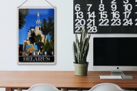 Blechschild Reise 20x30cm Belarus Europa Architektur blau beige in sign