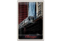 Blechschild Reise 20x30cm Chicago USA Amerika Bahn Hochhaus