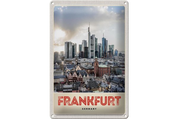Blechschild Reise 20x30cm Frankfurt Stadt Hochhäuser Altstadt