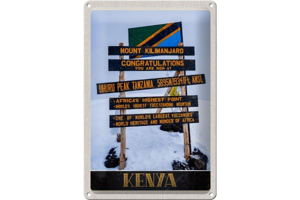 Blechschild Reise 20x30cm Kenia Afrika Mount Kilimanjaro 5895 M