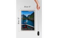 Blechschild Reise 20x30cm Lofoten Island Norwegen Fluss Häuschen
