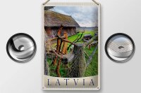 Blechschild Reise 20x30cm Lettland Natur Häuschen Urlaub Europa