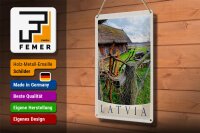 Blechschild Reise 20x30cm Lettland Natur Häuschen Urlaub Europa