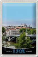 Blechschild Reise 20x30cm Lyon Brücke Frankreich Fluss Schloss