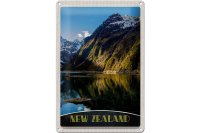 Blechschild Reise 20x30cm Neuseeland Meer Gebirge Natur Urlaub