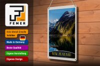 Blechschild Reise 20x30cm Neuseeland Meer Gebirge Natur Urlaub