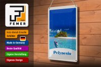 Blechschild Reise 20x30cm Polynesien Trauminsel Australien Boot