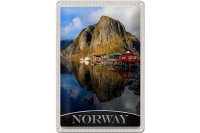 Blechschild Reise 20x30cm Norwegen Europa See Häuser...