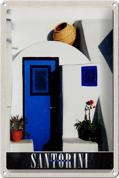 Blechschild Reise 20x30cm Santorini Griechenland Urlaub Strand