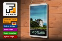 Blechschild Reise 20x30cm Schottland Europa weißes Herrenhaus Schild