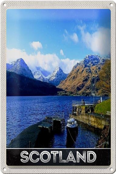 Blechschild Reise 20x30cm Schottland Insel Gebirge Schnee Trip