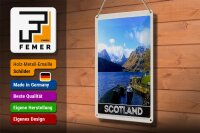 Blechschild Reise 20x30cm Schottland Insel Gebirge Schnee Trip
