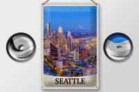 Blechschild Reise 20x30cm Seattle USA Amerika Stadt Abend Urlaub