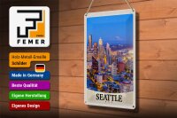 Blechschild Reise 20x30cm Seattle USA Amerika Stadt Abend Urlaub