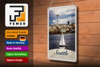Blechschild Reise 20x30cm Seattle USA Boot Schiff Stadt Meer