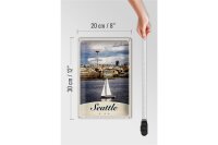Blechschild Reise 20x30cm Seattle USA Boot Schiff Stadt Meer
