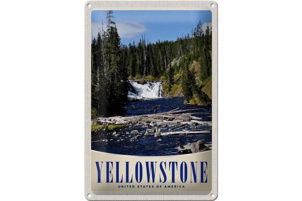 Blechschild Reise 20x30cm Yellowstone Wasserfall Gebirge Natur