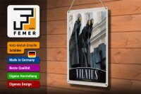 Blechschild Reise 20x30cm Vilnius Litauen Skulptur Europa Urlaub