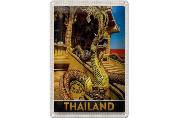 Blechschild Reise 20x30cm Thailand Asien Drachen bunt Tempelk