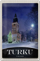 Blechschild Reise 20x30cm Turku Finnland Kirche Schnee Winter