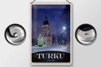 Blechschild Reise 20x30cm Turku Finnland Kirche Schnee Winter