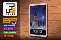 Blechschild Reise 20x30cm Turku Finnland Kirche Schnee Winter