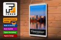 Blechschild Reise 20x30cm Vancouver Kanada Meer Hochhaus Urlaub