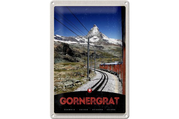 Blechschild Reise 20x30cm Gornergrat Schweiz Gebirge Schnee Bahn