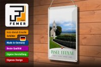 Blechschild Reise 20x30cm Insel Ufenau Schweiz Kirche Wiese See