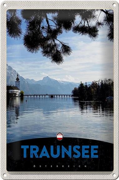 Blechschild Reise 20x30cm Traunsee Österreich  Natur Gebirge