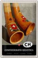 Blechschild Reise 20x30cm Confoederatio Helvetica Alphorn...