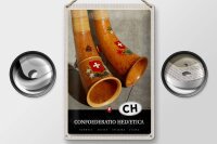 Blechschild Reise 20x30cm Confoederatio Helvetica Alphorn Urlaub