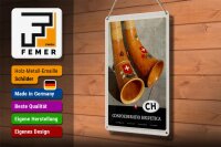 Blechschild Reise 20x30cm Confoederatio Helvetica Alphorn Urlaub