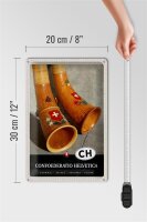 Blechschild Reise 20x30cm Confoederatio Helvetica Alphorn Urlaub