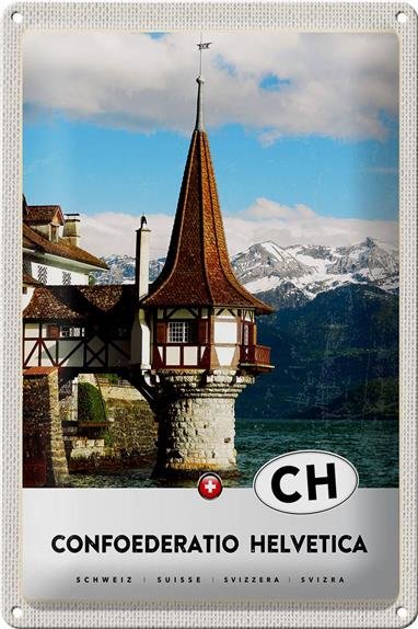 Blechschild Reise 20x30cm Confoederatio Helvetica Kirche