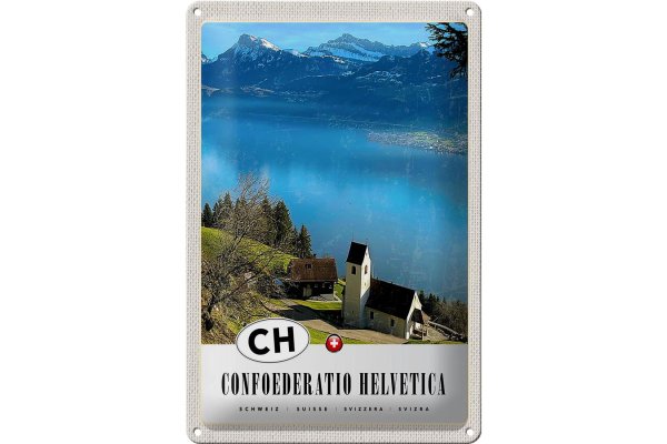 Blechschild Reise 20x30cm Confoederatio Helvetica Kirche Natur