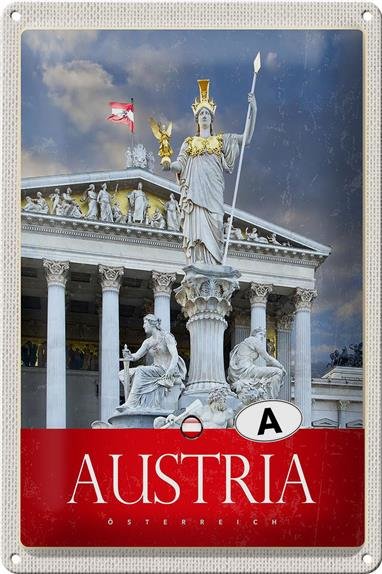 Blechschild Reise 20x30cm Österreich Skulptur weiß gold Urlaub
