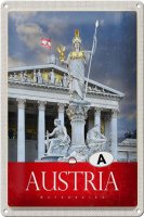 Blechschild Reise 20x30cm Österreich Skulptur weiß gold Urlaub