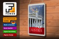 Blechschild Reise 20x30cm Österreich Skulptur weiß gold Urlaub