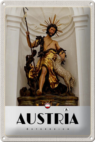 Blechschild Reise 20x30cm Österreich Skulptur Jesus Gold Schaf