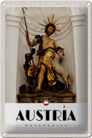 Blechschild Reise 20x30cm Österreich Skulptur Jesus Gold Schaf