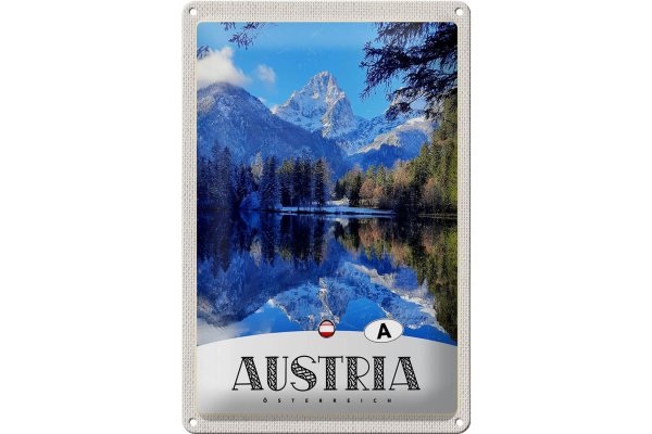 Blechschild Reise 20x30cm Österreich See Schnee Winterzeit