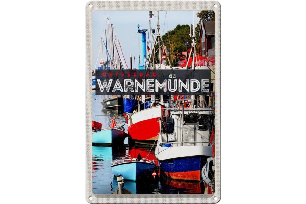Blechschild Reise 20x30cm Warnemünde Ostseebad Schiffe Boot Meer