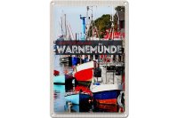 Blechschild Reise 20x30cm Warnemünde Ostseebad Schiffe Boot Meer